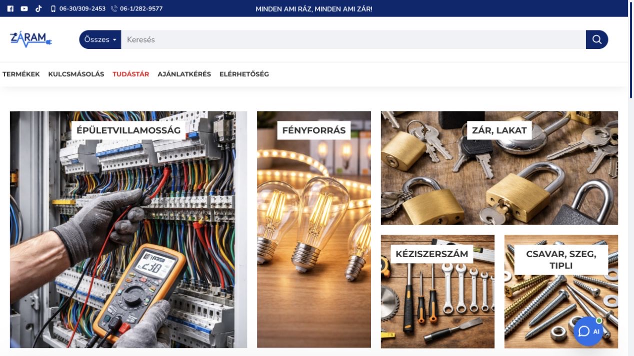 Screenshot of the ZÁRAM website
